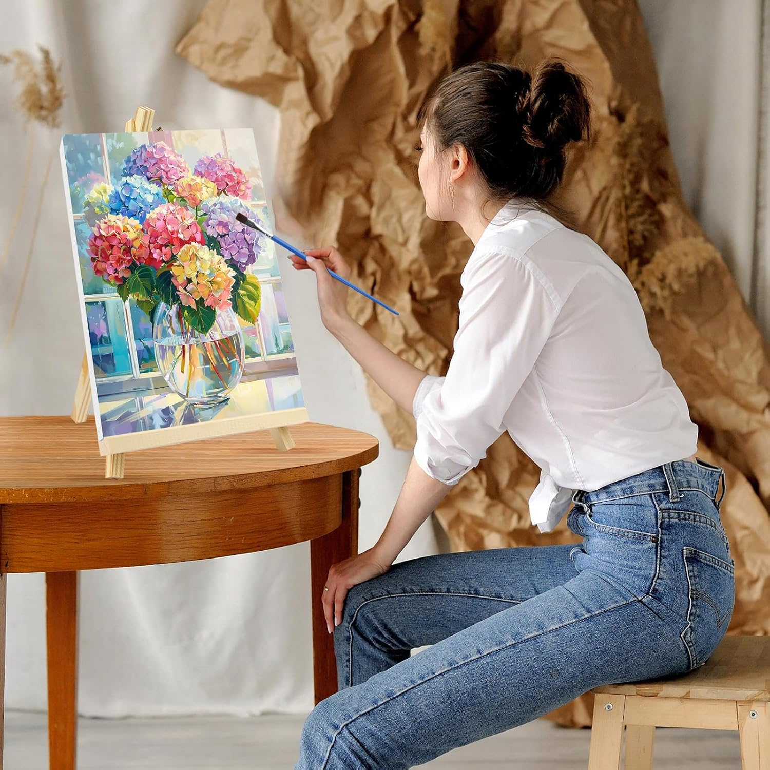 NAIMOER 4 Pack Framed Paint by Numbers Vase Flowers for Adults Kids, DIY Easy Window Flowers Painting by Numbers with Frame Wooden Holder, Painting Art on Canvas Gifts Home Wall Decor 8X12In image number 4