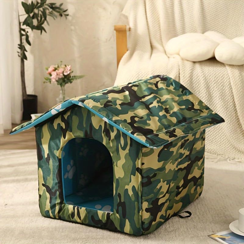 Stray Cat House for Outdoor Feral Cats - Foldable, Thickened Weatherproof Pet Shelter - Warm, Insulated for Cats and Dogsfour Seasons Pet House, Foldable, Indoor/Outdoor (Green, Mediu) - Black image number 2