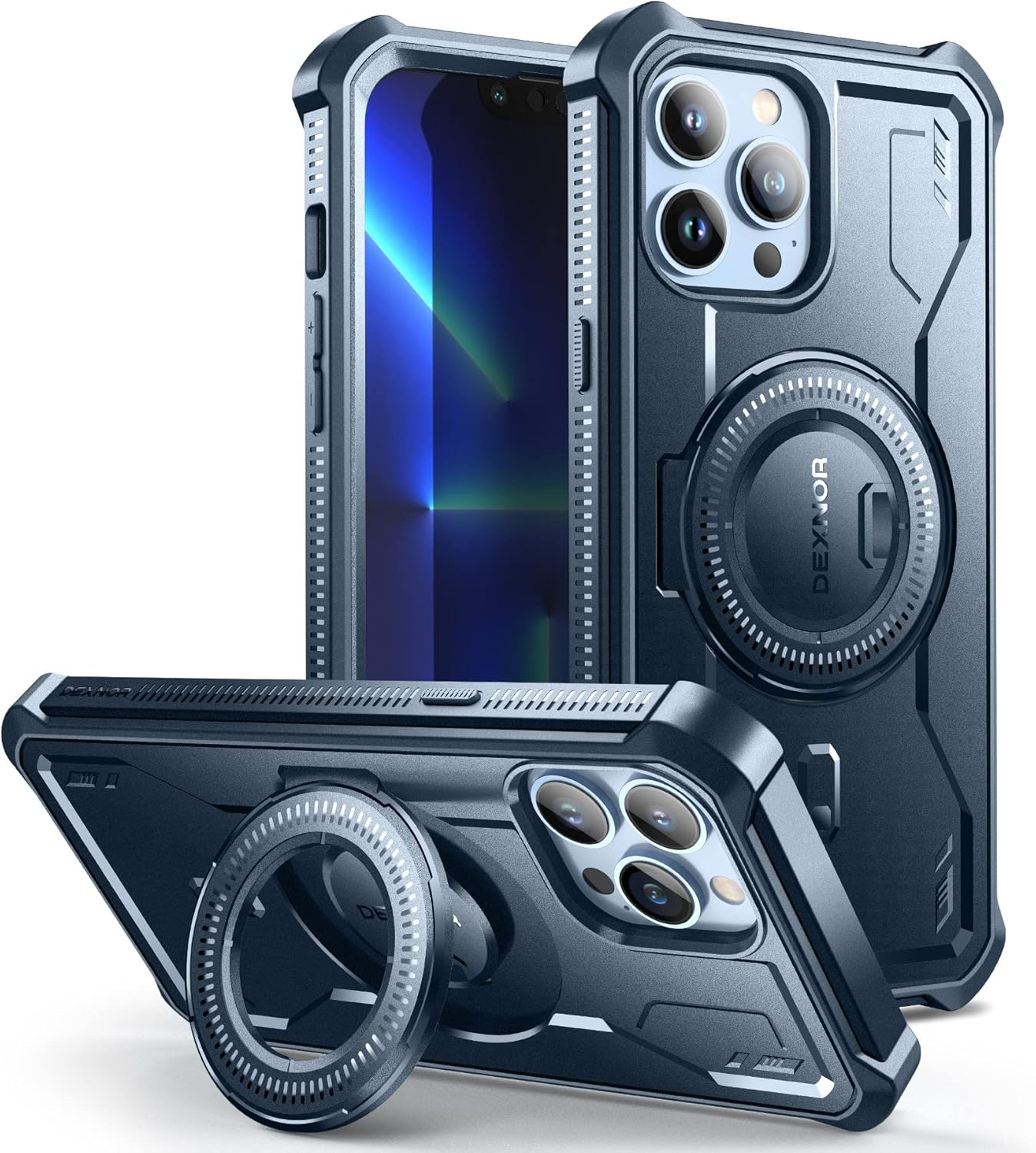 Dexnor for Apple Iphone 13 Pro Max Case, [Built in Screen Protector and Kickstand] Heavy Duty Military Grade Protection Shockproof Protective Cover for Apple Iphone 13 Pro Max - Dark Black