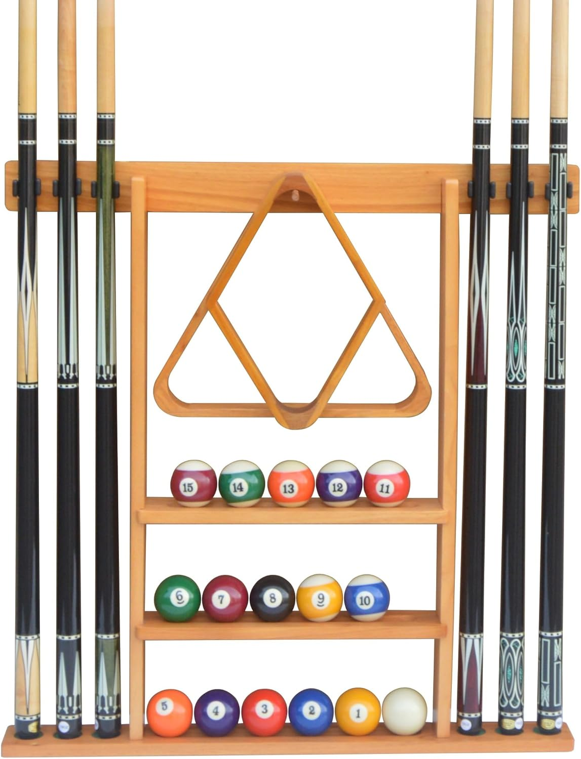 Flintar Wall Cue Rack, Premium Billiard Pool Cue Stick Holder, Made of Solid Hardwood, Improved Direct Wall Mounting, Cue Rack Only (Cues, Balls and Ball Rack Not Included), Oak Finish