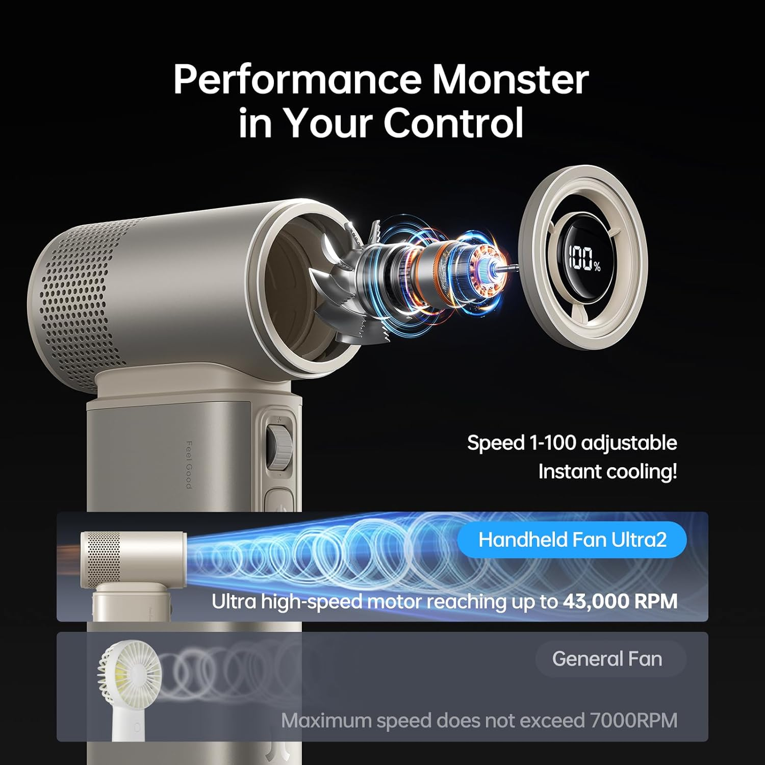 JISULIFE Portable Handheld Fan 5 in 1, 100 Speed, 9000Mah Max 25 Hrs Mini Fan Rechargeable 18W Power Bank with Flashlight, Ultra Motor, Metal Shell Multi-Function Travel Gifts for Women Men-Brown - Grey image number 6