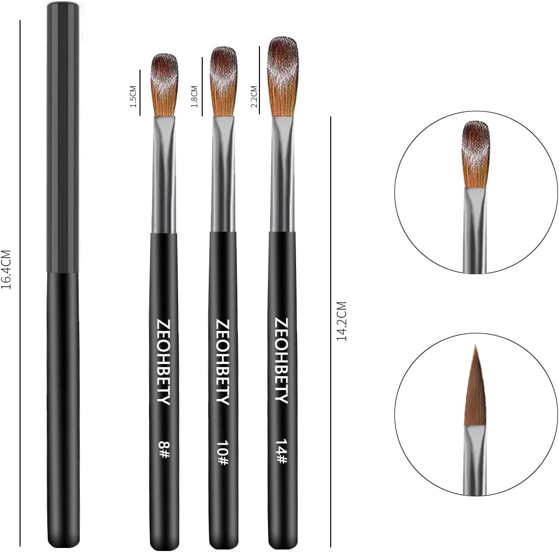 Acrylic Nail Brush Set, 3Pcs Acrylic Powder Nail Brushes for Acrylic Application, Nail Art Brush for 3D Carving & Detailing Design, Nail Extension Manicure Tool, Size 8/10/14, Black image number 5