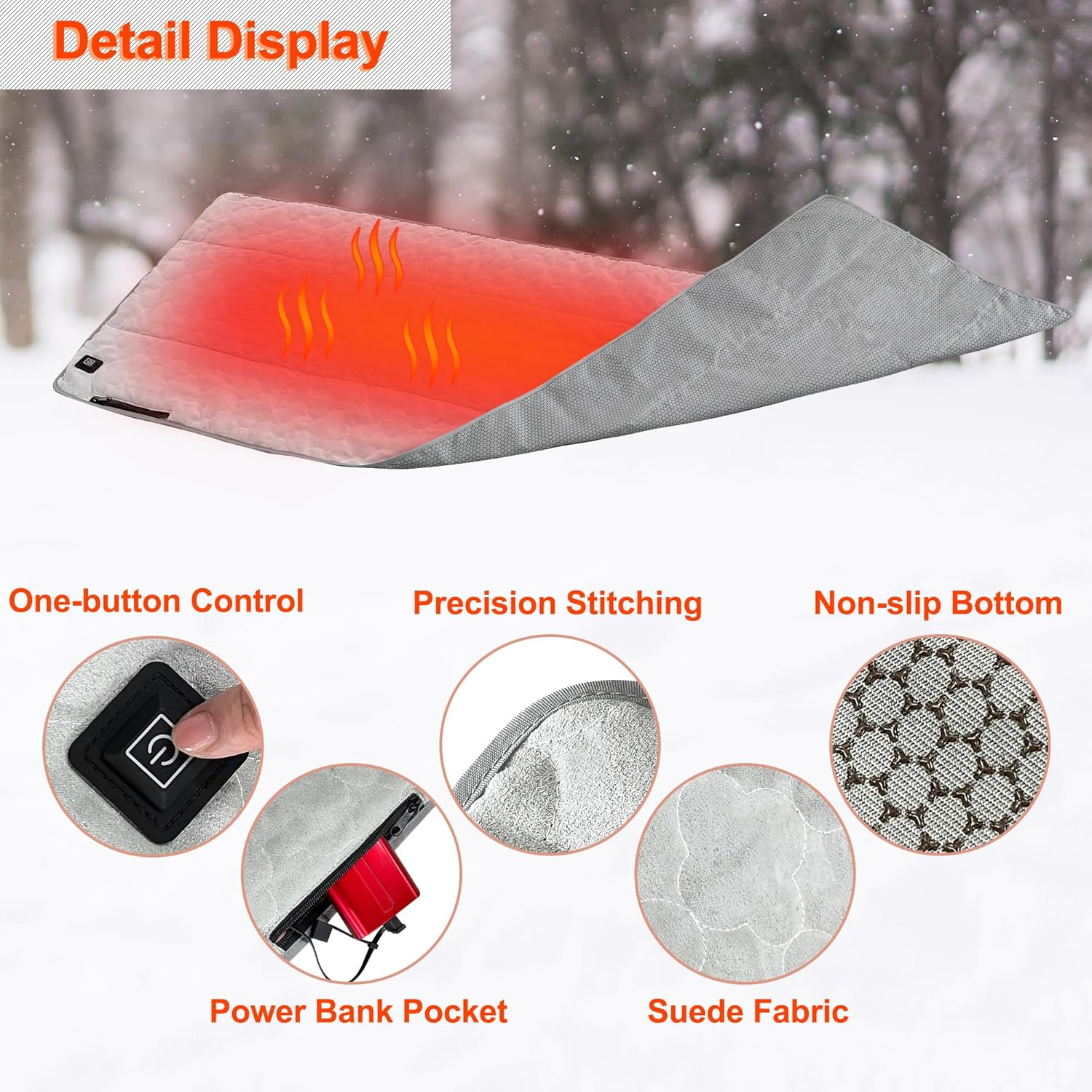 Heated Sleeping Bag Pad Liner,Suede Sleeping Camping Bag Insert,Usb Heated Pad Great for Camping,Sofa,Office（Power Bank Is Not Included） image number 4