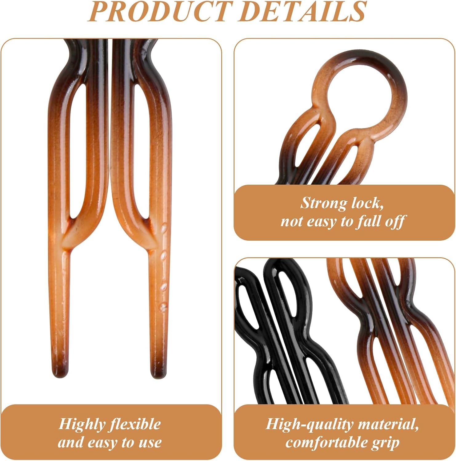 12 Pcs Hair Pins for Women - 6 Black & 6 Brown U-Shaped Magic Grip Hairpins, Strong & Durable Hair Styling Accessories for Fine & Thick Hair, French Twist Bun Pins, Elegant Hair Clips for Everyday Use image number 2