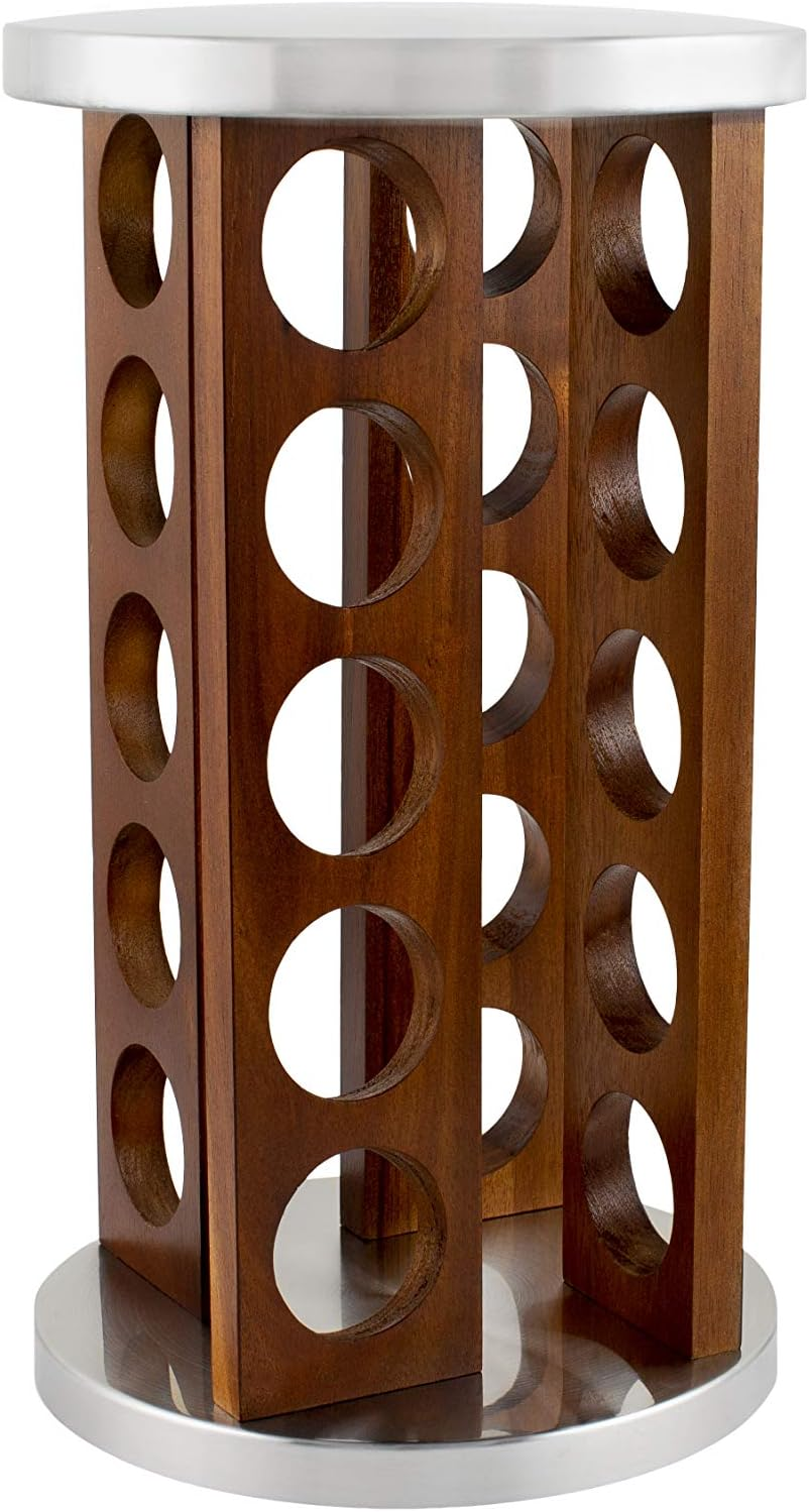 Orii 20 Jar Dark Acacia Wood Spice Rack with Spices Included - Rotating Tower Organizer for Kitchen Spices and Seasonings, Free Spice Refills for 5 Years (Dark Stained Acacia Wood) image number 2