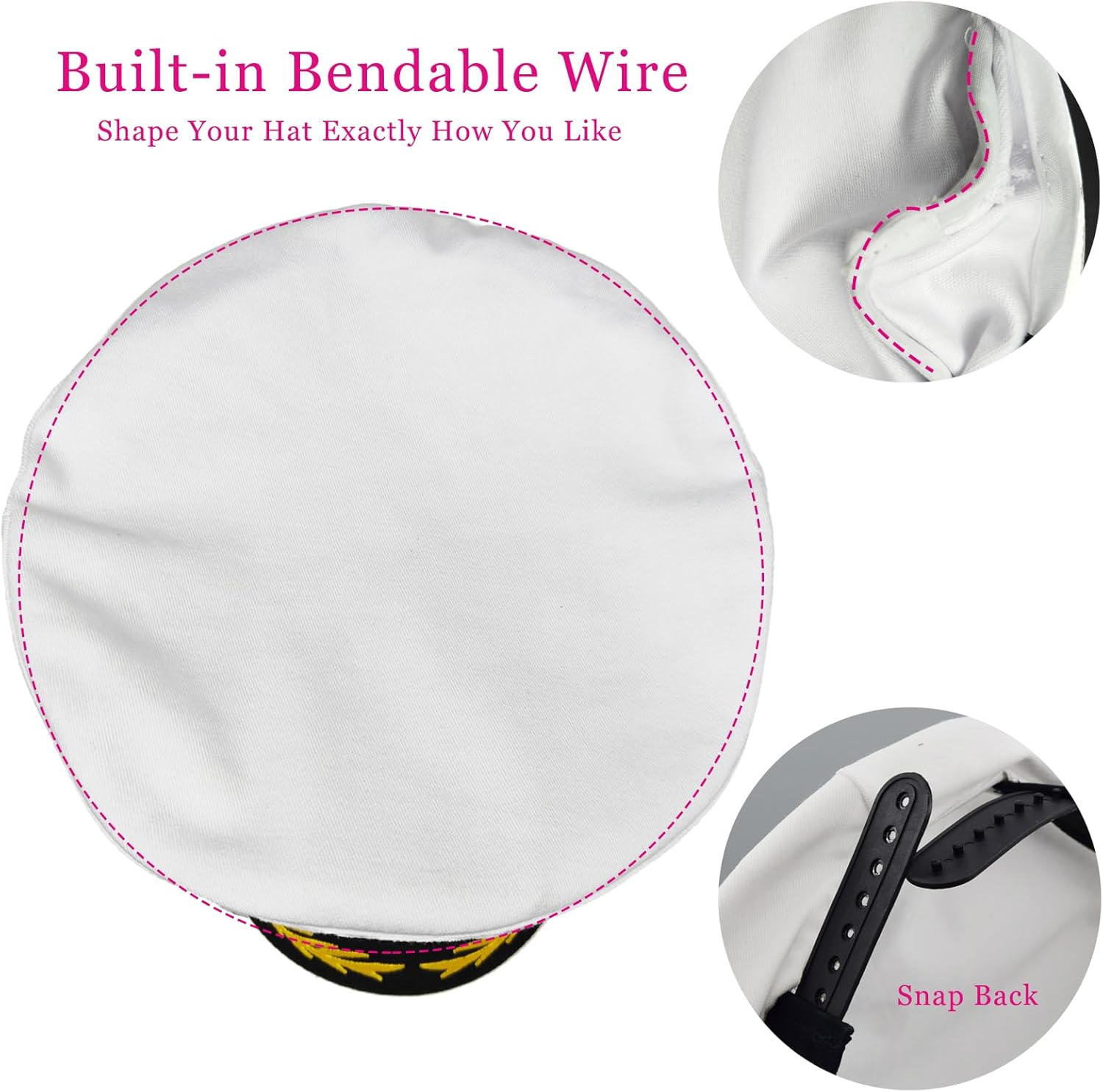 Admiral Captain Yacht Hat Snapback Gold Embroidery Anchor Skippers Cap for Party - 2 Pack Purple image number 4