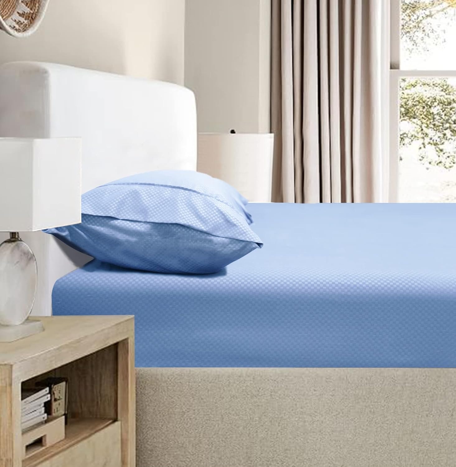 Ramesses 2000 Thread Count Bamboo Embossed Fitted Sheet Combo Set, King, White