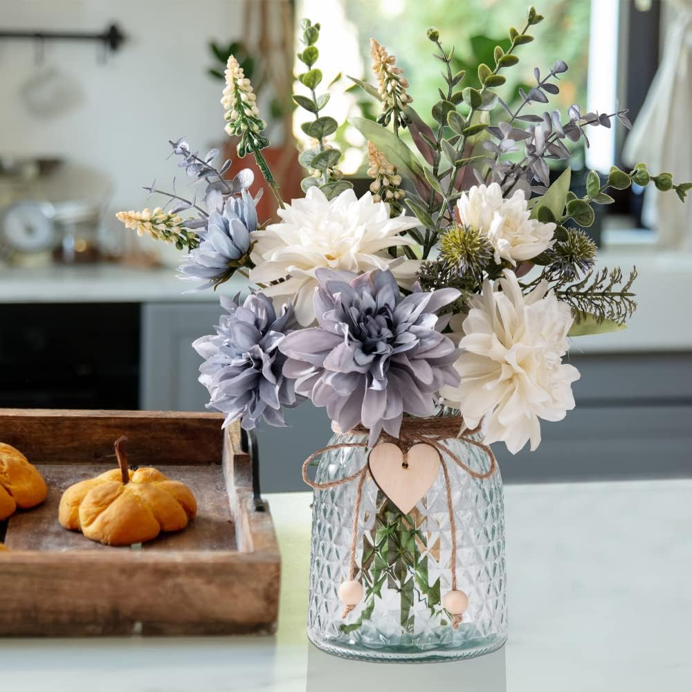 JARELING Silk Flowers in Vase, Artificial Flowers Arrangement with Glass Vase Faux Dahlia for Decoration Table Centerpiece (Dahlia) - Daisy Orange image number 5