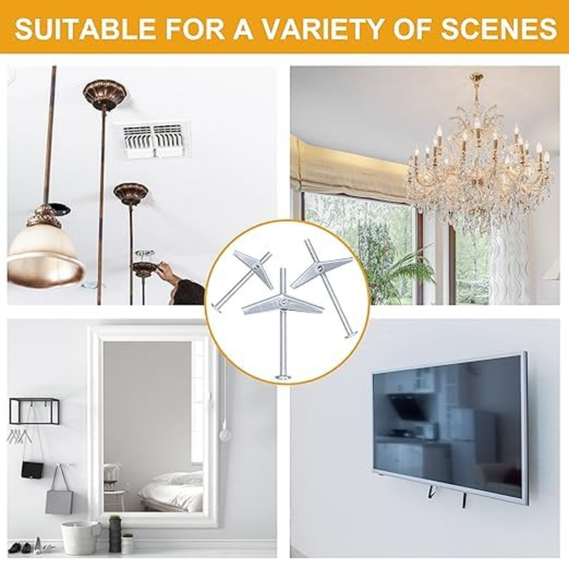 Assorted 24 Pcs Toggle Bolt and Wing Nut Kit for Hanging Heavy Items on Drywall - 1/8 Inch, 3/16Inch, 1/4Inch image number 2