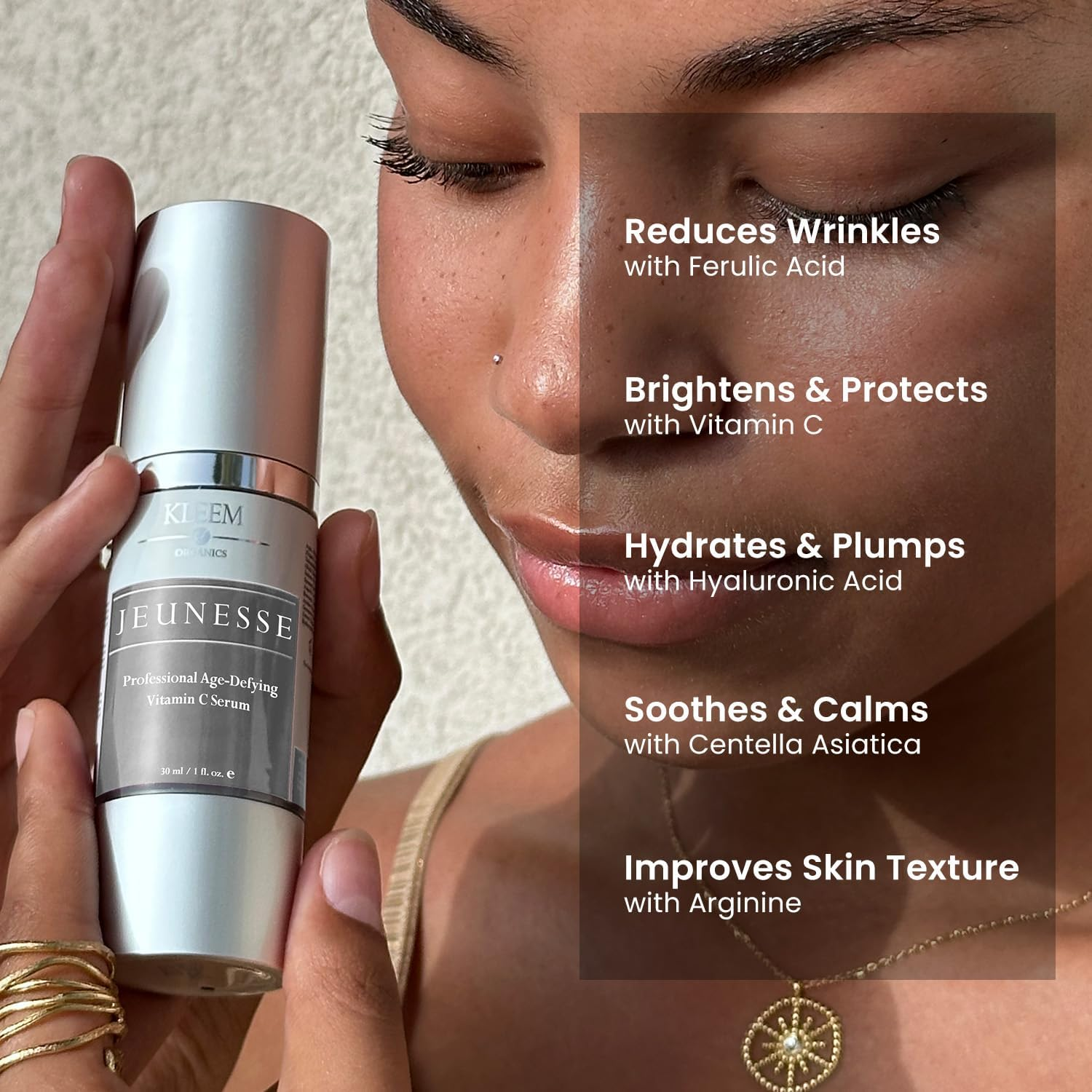 KLEEM Organics Vitamin C Serum for Face with Hyaluronic Acid & Vitamin E &ndash; Hydrating Antioxidant Facial Serum for Daily Skincare, Lightweight for All Skin Types, 30Ml