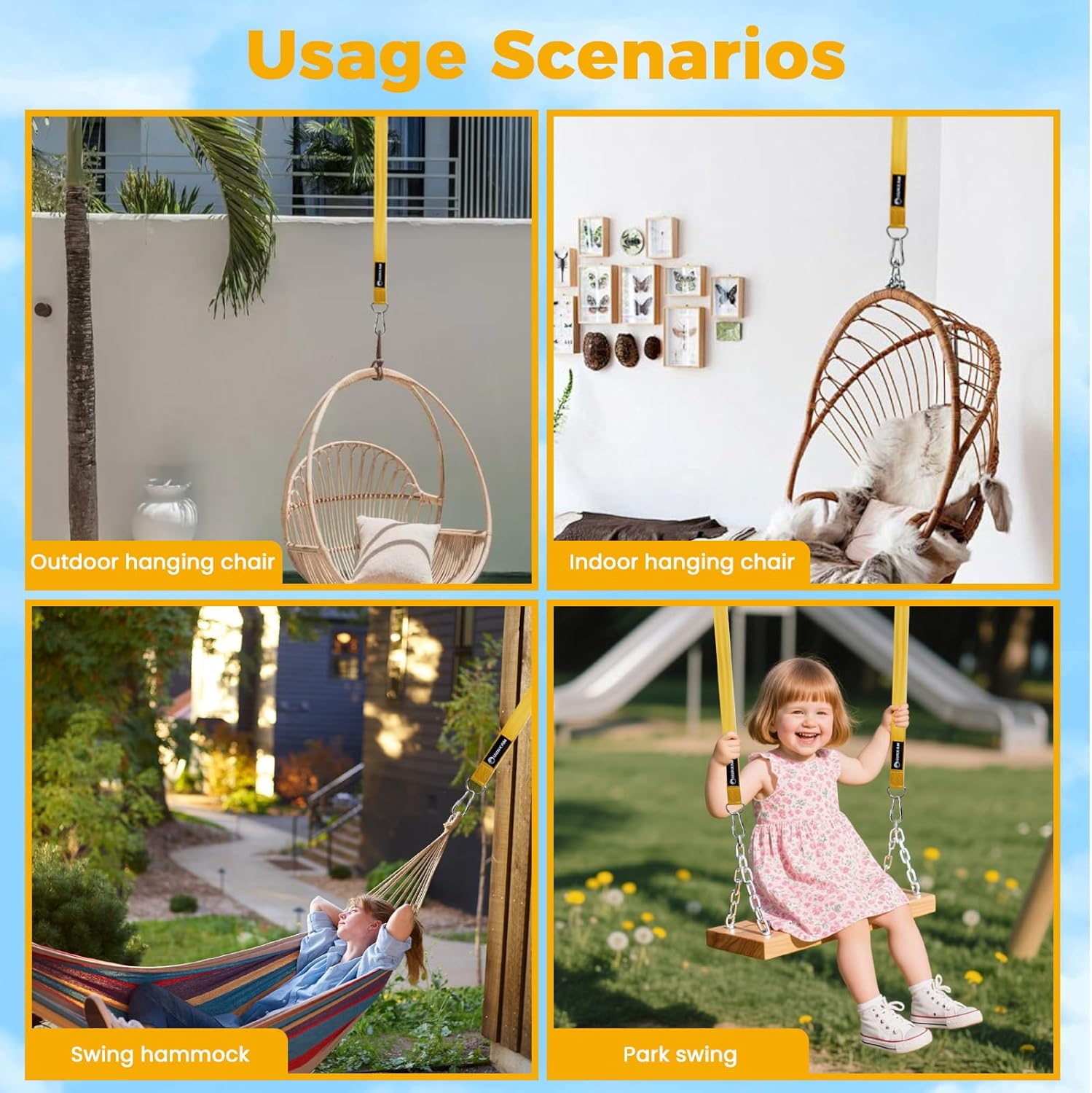 UUNXAM Tree Swing Straps, 2 Pack 6.56FT Tree Swing Hanging Straps Kit, 5000Lbs Capacity with Locking Carabiners & Tree Protectors, No Drill Installation for Swing and Hammock image number 4