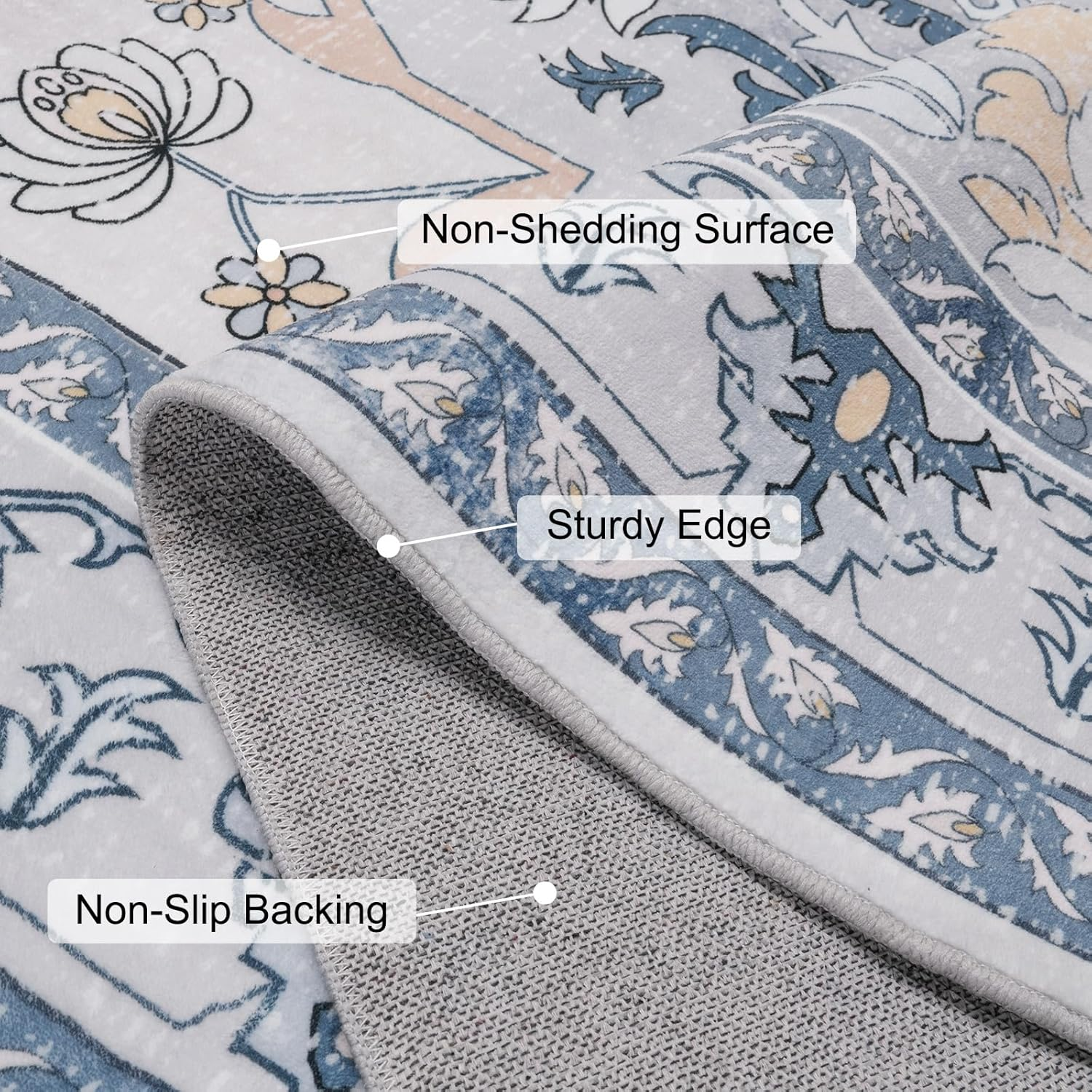 MOSISO 4X6 Area Rug for Living Room, Washable, Non Slip Vintage National, Low Pile Carpet, Faux Wool Rectangular Area Rug Carpet for Living Bedroom Dining Room, Home, Blue