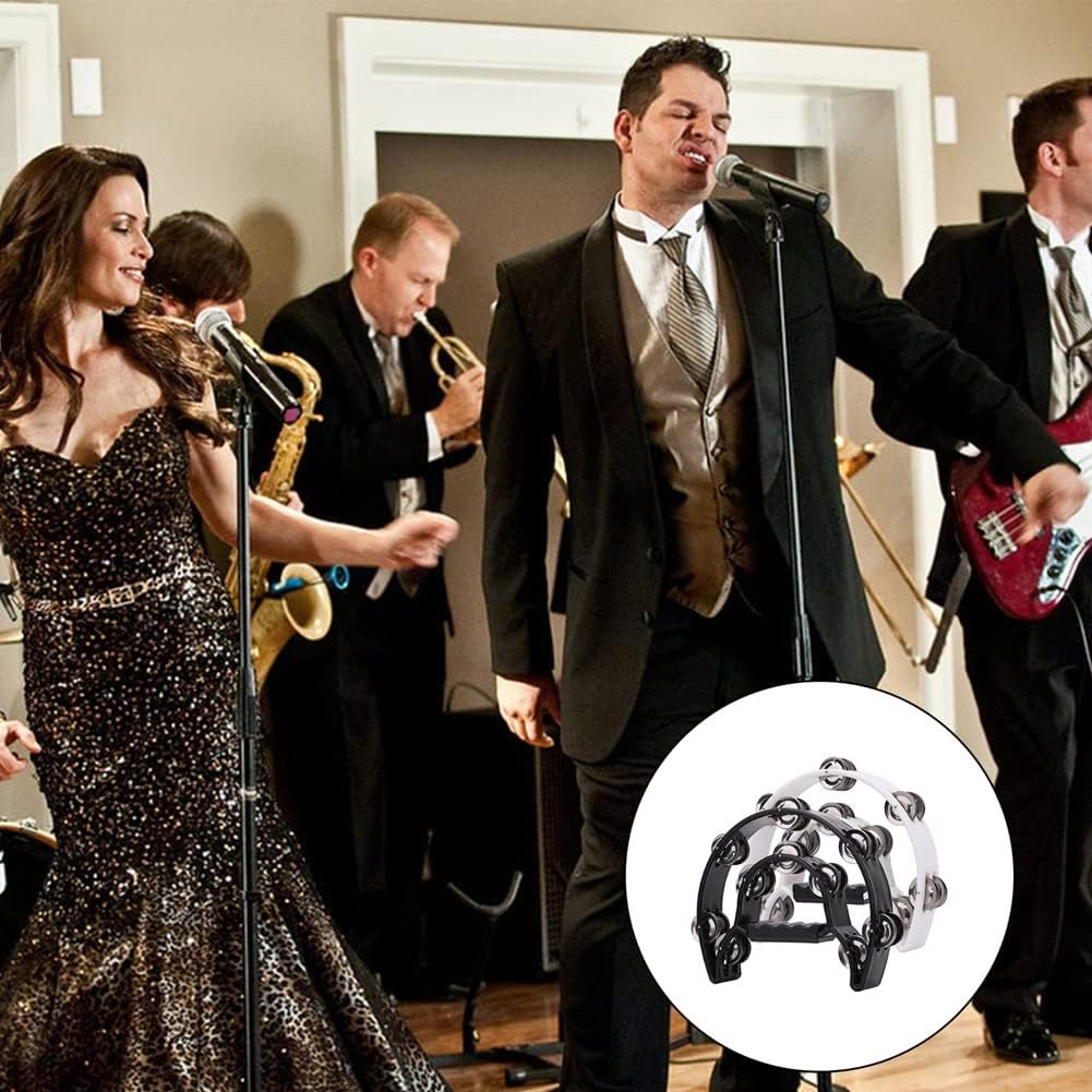 Qeunrtiy 2Pack 10 Inch Double Tambourine for Adult,Half Moon Musical Tambourine 20 Metal Jingles Hand Percussion Drum image number 5