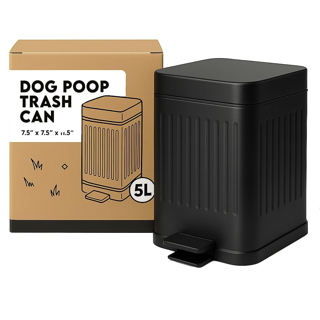Animogoods&trade; Stainless Steel Poop Bin for outside - Small Outdoor Trash Can with Lid - Dog Waste Container - Odor Eliminator - Includes 3 Filters