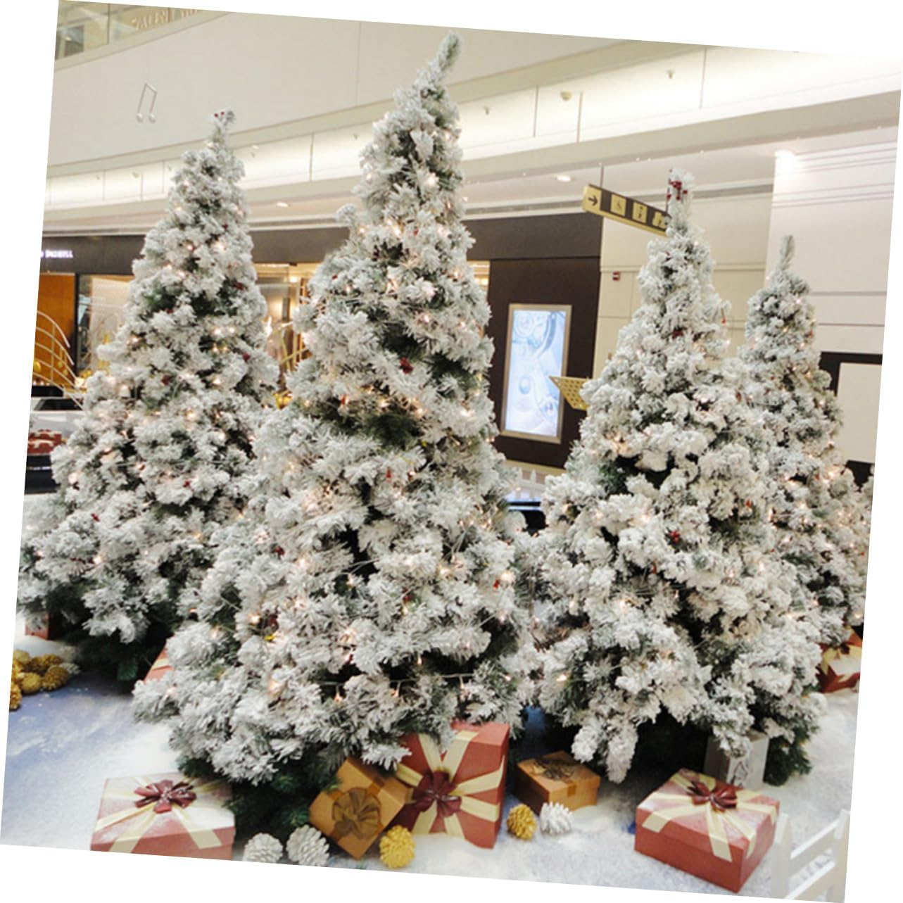 Ibasenice Xmas Tree Decor White Artificial Flocked Pop up Outdoor Christmas Tree Home Random Style image number 5