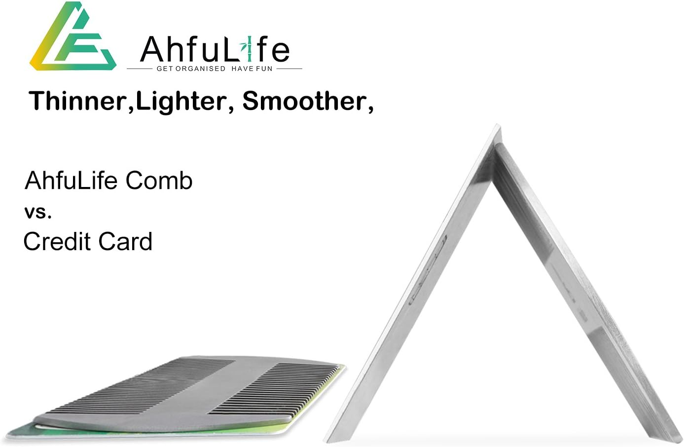 Ahfulife Metal Hair & Beard Comb - EDC Credit Card Size - Anti-Static Dual Action - Stainless Steel Comb Gift Box image number 4