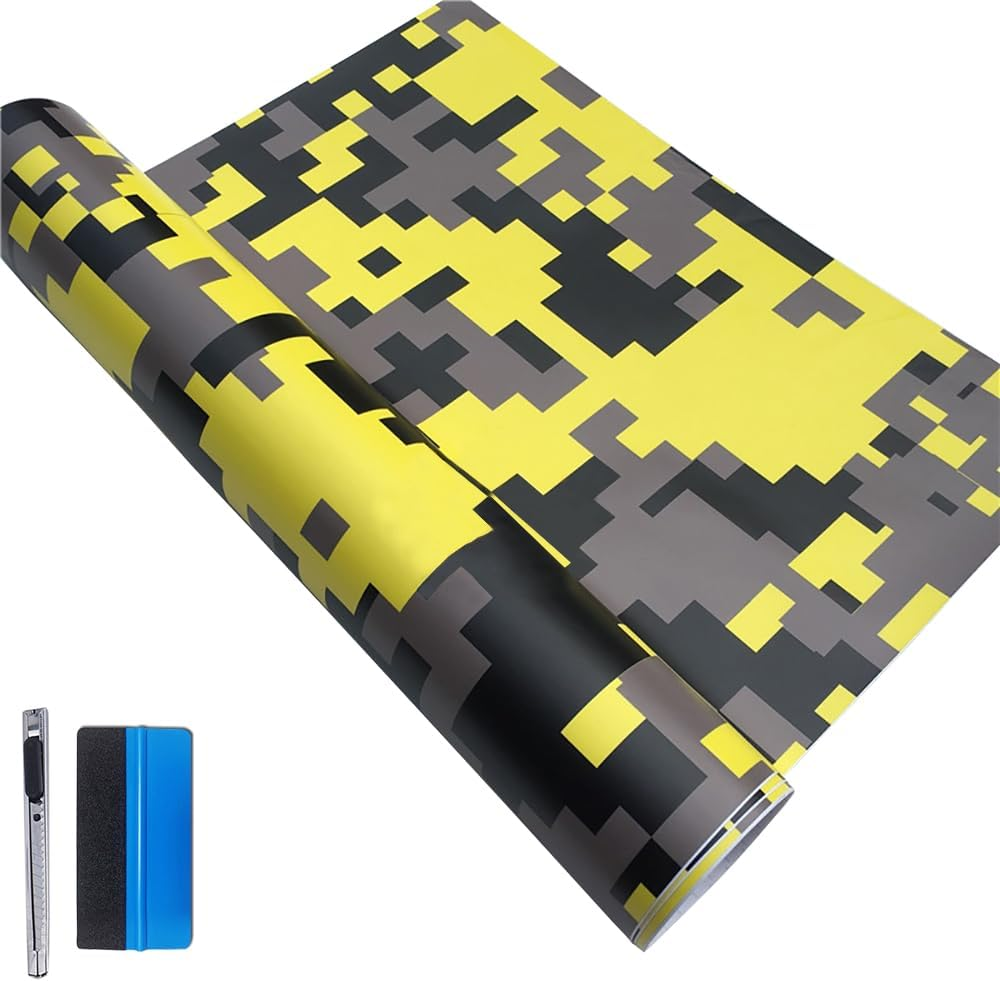 LZLRUN Car Camouflage Vinyl Wrap Film Roll Arctic Snow Camo Decal Sticker for Car Console Computer Laptop Bike Motorcycle Digtial Yellow 1Ft X 5Ft