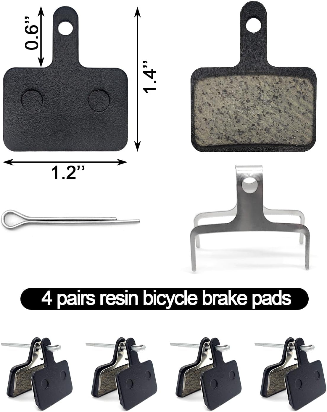 Blingkingdom 4 Pairs Bicycle Disc Brake Pads, Resin Brake Pads Replacement, Compatible with M315 M355 M515 M525 C501 C601 M375 M395 M415 M416 M446 M465 M475 M485 M486 (Black) image number 1