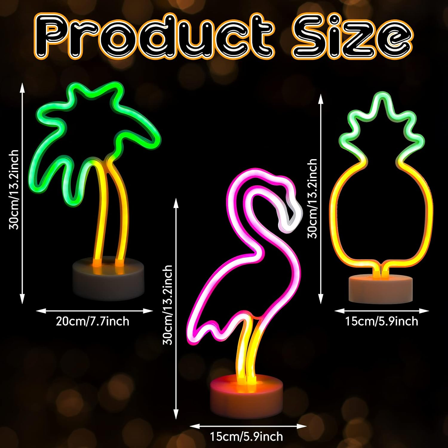 Liliful 3 Pcs Neon Sign Pineapple Neon Lights Sign Pink Flamingo Neon Lights Palm Tree Neon Sign Battery USB Powered Neon Lights Birthday Gifts with Pedestal for Girls Kids Bedroom Hawaiian Party image number 6