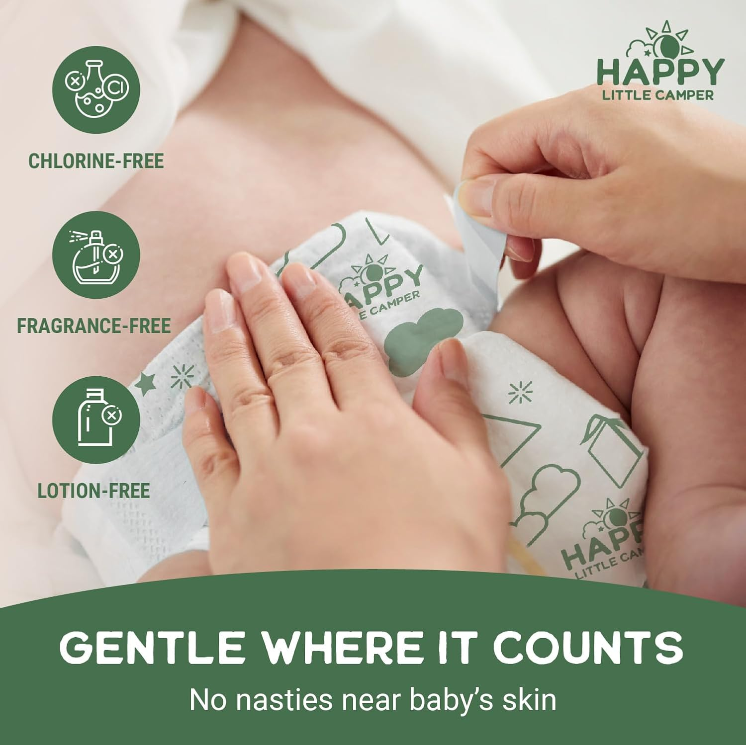 Happy Little Camper Super Saver Nappies, Size 4, 25 Count | Budget-Friendly Disposable Baby Nappies for Sensitive Skin | Hypoallergenic, Fragrance-Free, Ultra Absorbent