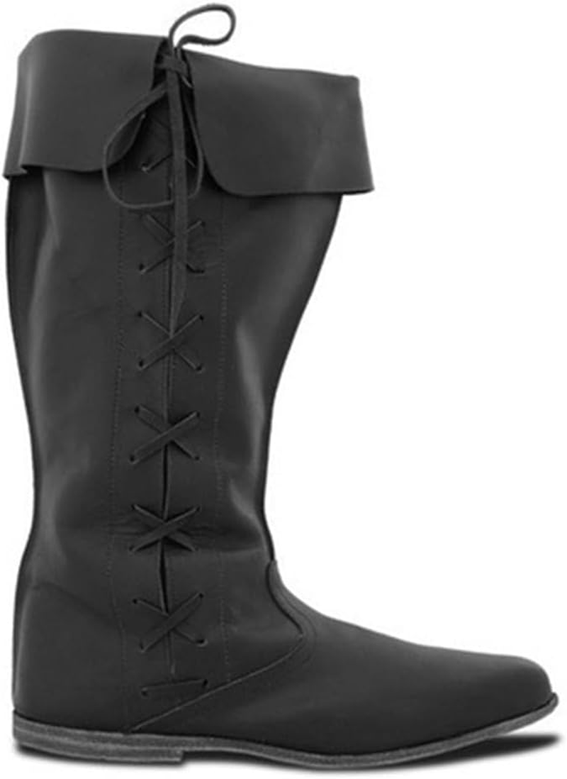 Medieval Pirate Boots for Men'S Renaissance Chic Distressed Boot Vintage Costume Accessories Viking Knight High Boots Pu Leather Western Cowboy Boots Cosplay(Us 5.5, Brown) image number 5