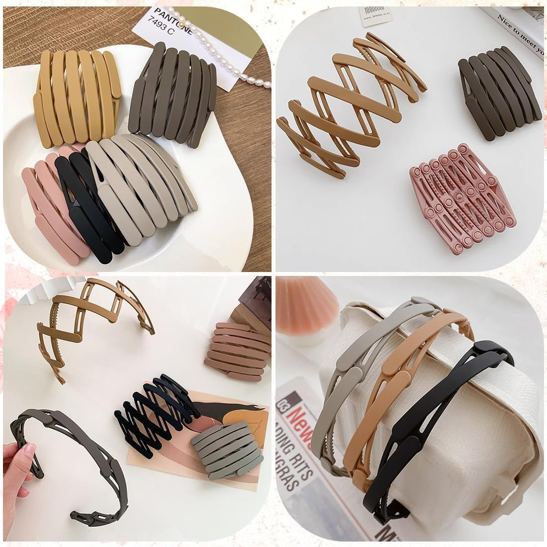 Set of 5 Women'S Headbands, Telescopic Foldable Headband, Plastic Headband, Headbands, Hair Band for Girls and Women image number 5