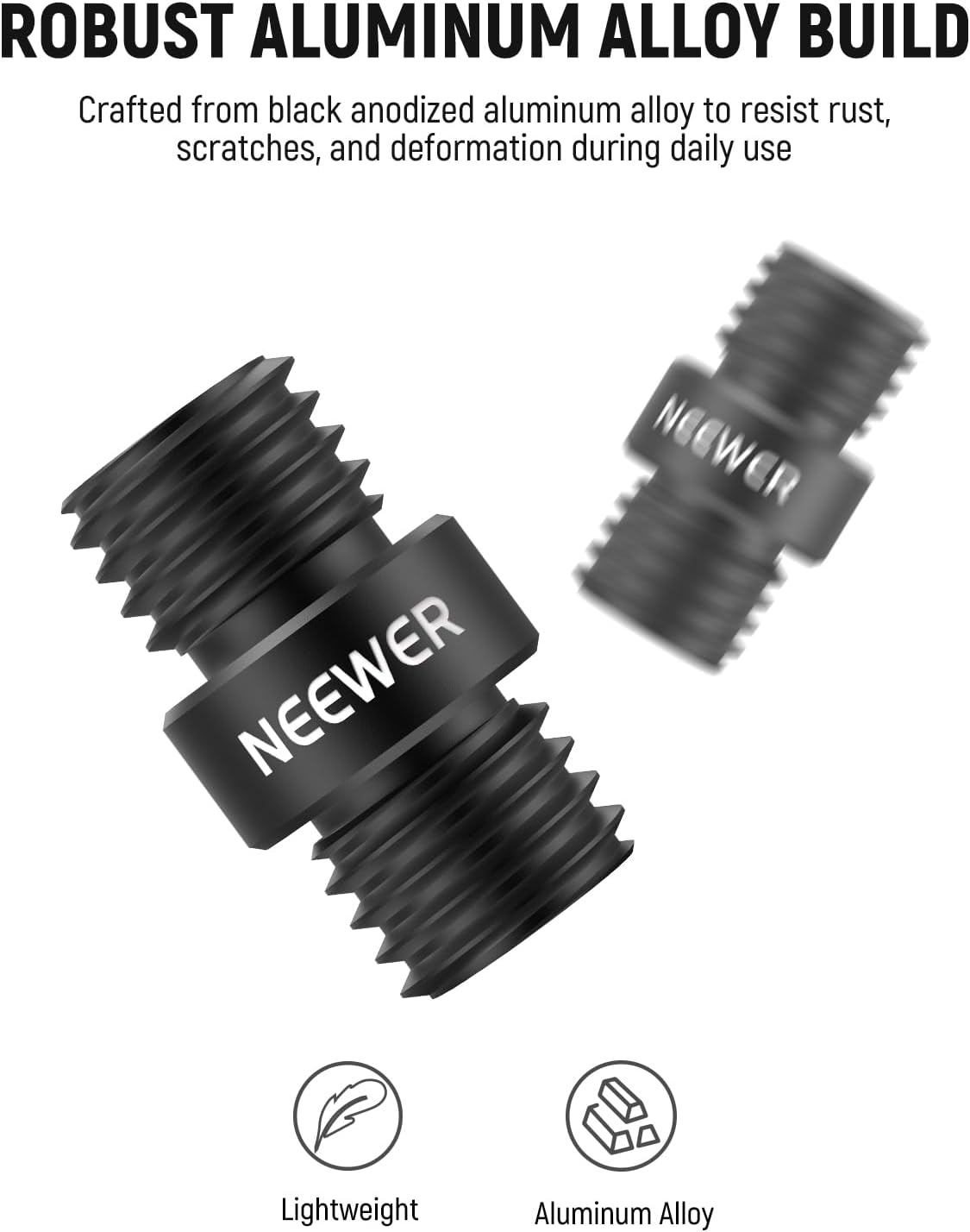 NEEWER 15Mm Rod Connector, 2 Pack, M12X1.5, Black, Compatible with NEEWER Aluminium Alloy 15Mm Rods & LWS Shoulder Rests, Camera Support Rod Connector image number 4