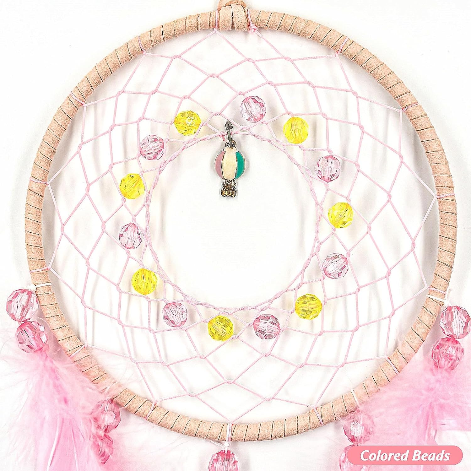 Oundarm Pink Dream Catcher Wall Hanging Ornament with Colorful Feathers Beads for Girls Women Kids Adults, Handmade Dream Catcher Home Decor for Window Nursery Bedrooms Accessory image number 4