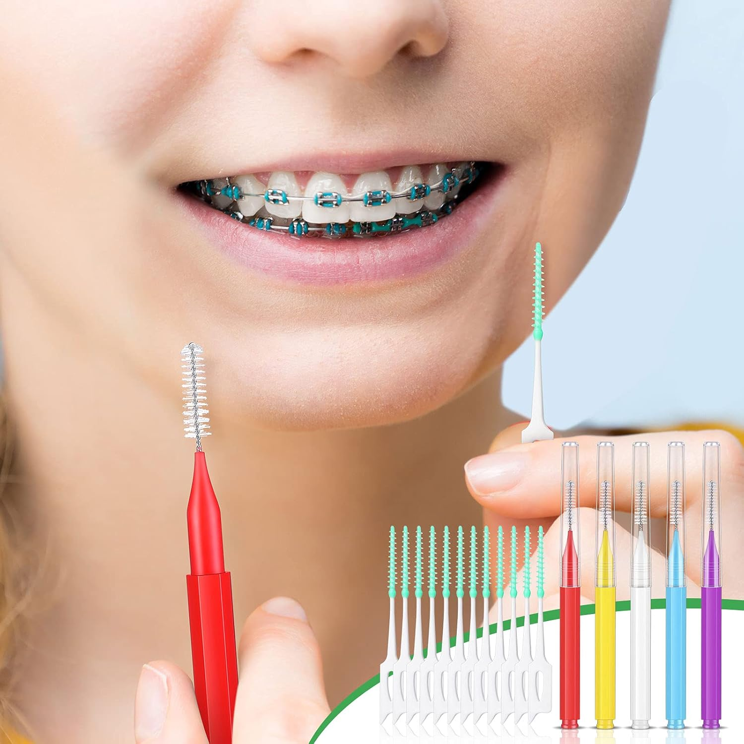 Zopeal 250 Pcs Interdental Brush for Braces Disposable Braces Flossers Dental Picks Floss Toothpick Dental Teeth Flossing Head Oral Hygiene Flosser Toothpick Soft Cleaning Tool (Stylish Color) image number 1