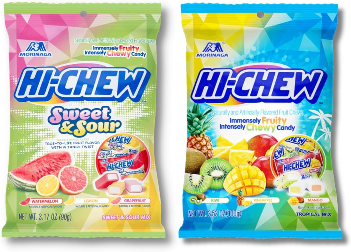 Hi Chew Japanese Candy Tropical Mix and Sweet and Sour Mix Flavor, Japanese Taffy Style Candies Variety Pack of 2 image number 6