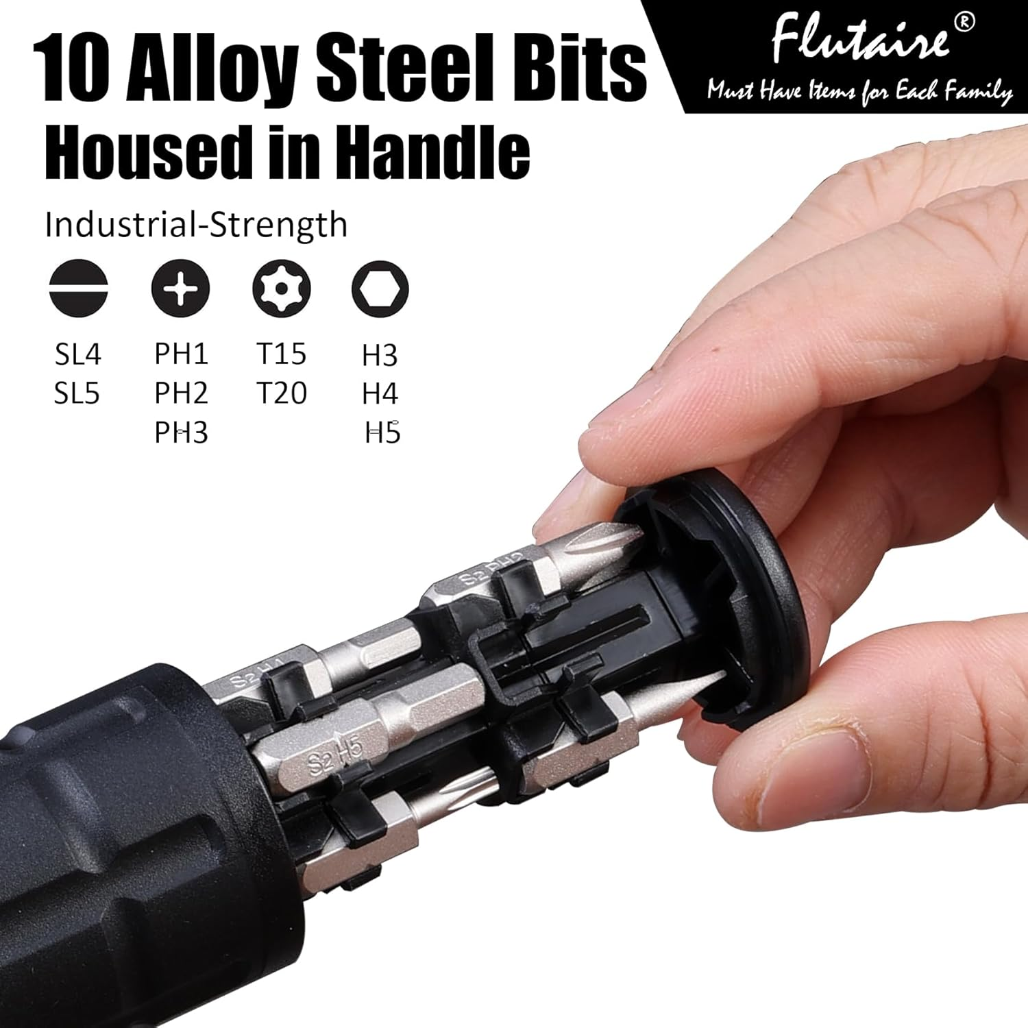 10-In-1 Multibit Ratchet Screwdriver, Multi Ratcheting Screwdriver Set with Phillips/Slotted/Torx/Hex Bits and 1/4-Inch Nut Driver, All in One Screw Driver Tool with Belt Pouch image number 4