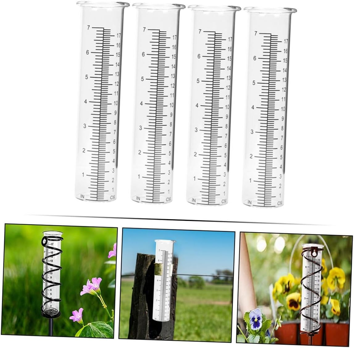 VICASKY 4Pcs Clear Rain Measuring Tubes Glass Rain Gauge for Outdoor Garden Lawn Patio Accurate Precipitation Measurement Tool image number 6