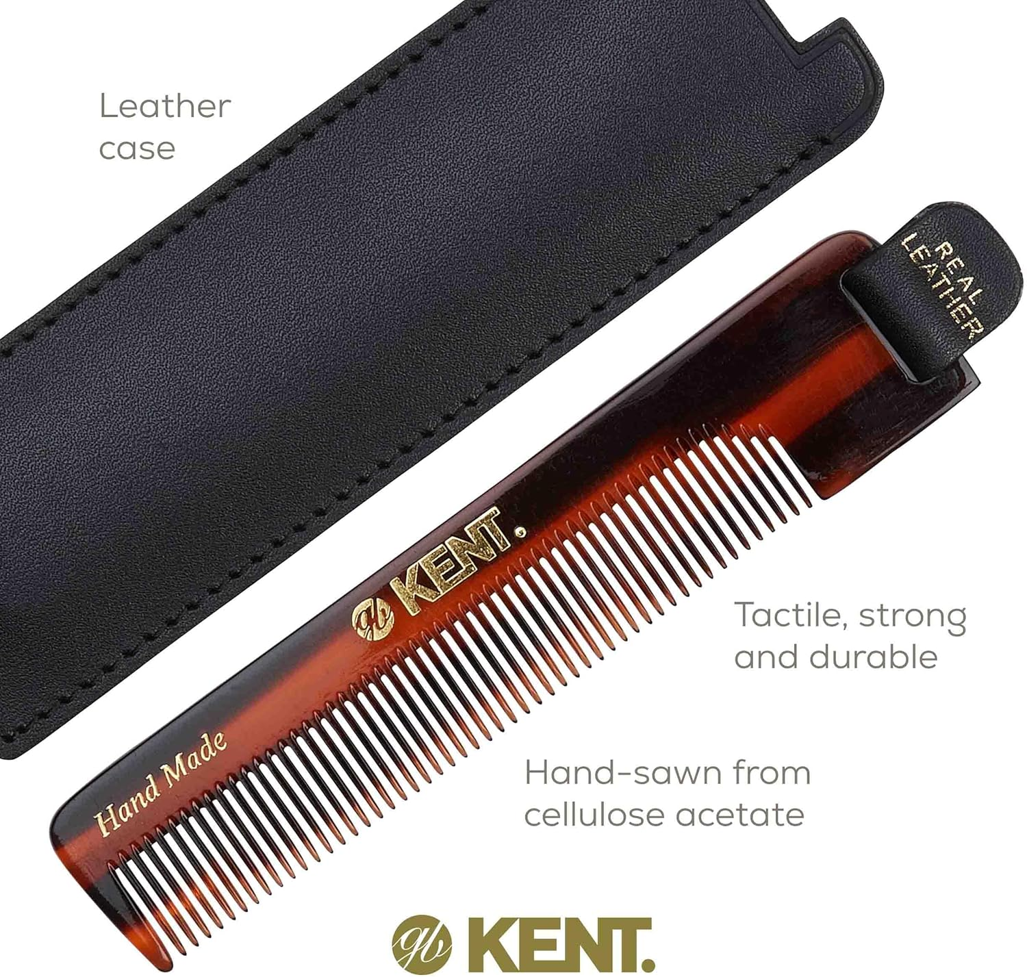 Kent Men'S Handmade Pocket Hair Comb with Leather Tab and Case, 112 Mm Length