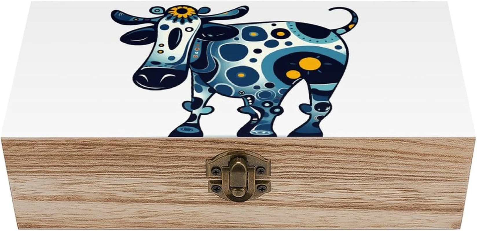Cow Wooden Box Wood Wedding Keepsake Boxes with Lids Small Decorative Boxes Lightweight Wooden Memory Storage Box for Crafts Keepsakes Jewelry Photo Letter Storage image number 6