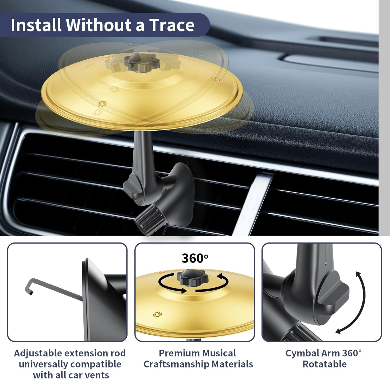 Car Cymbal, Car Air Vent Mini Drum Crash Cymbal for Car Vent, Make Your Driving More Fun, Suitable for All Types of Vehicles image number 6