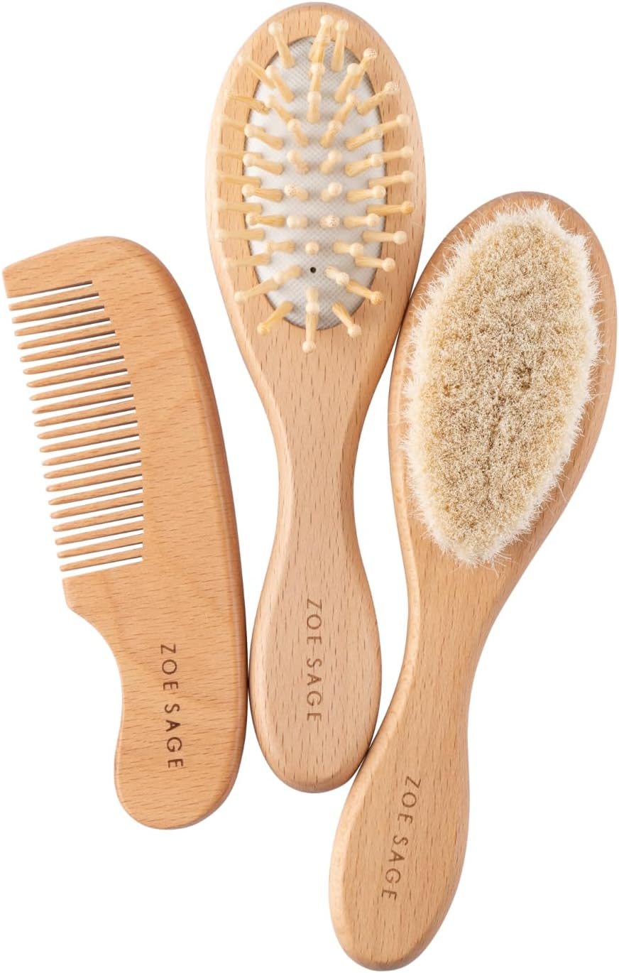 Zoe Sage Baby Brush and Comb Set 3 Piece - Gentle Grooming Kit, Soft and Delicate for Your Newborn and Toddler'S Scalp Crafted from Natural Beechwood for Ease of Use image number 1