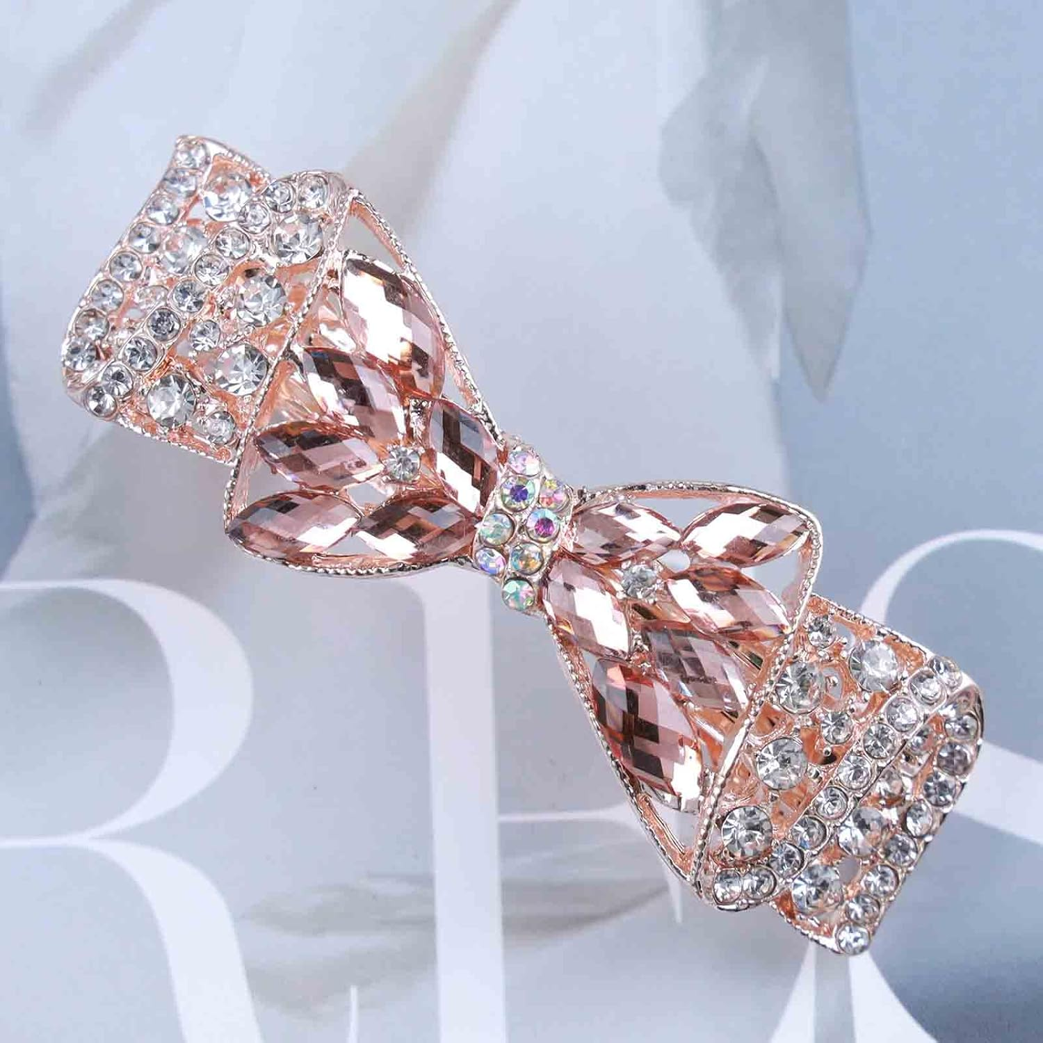 Tseenyi Bow Crystal Hair Clip Rhinestone Wedding Hair Clip Hair Clip Shiny Bridal Crystal Hair Clip Decorative Headwear Gold Gemstone Women and Girls (With Champagne Crystal) image number 4