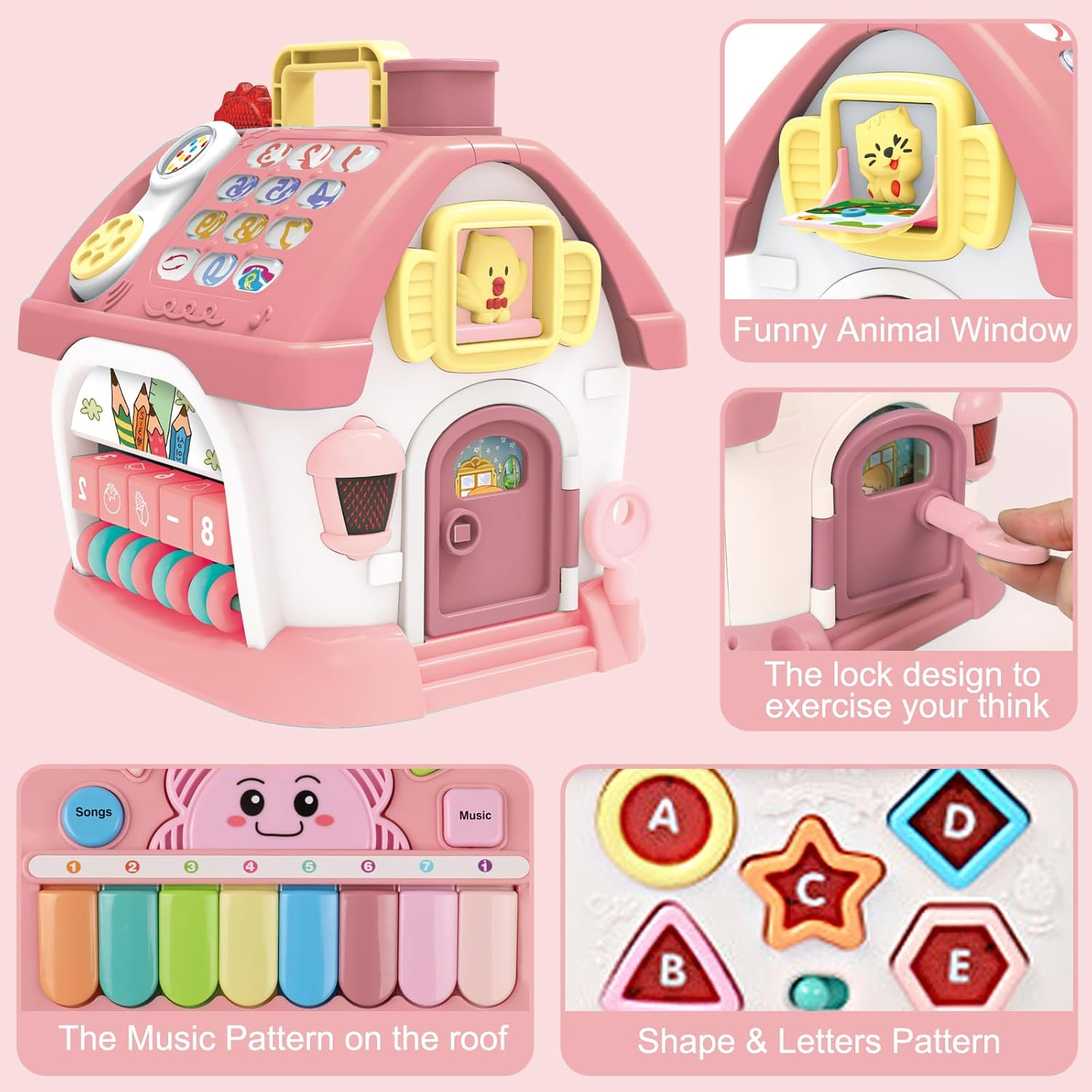 Montessori Toys for 1+ Year Old Girls,Baby Musical Toys for Toddler 8 in 1 Multi-Functional Smart Learning House,Educational Toys for Kids,First Christmas and Birthday Gifts for Baby Girls (Pink) image number 1
