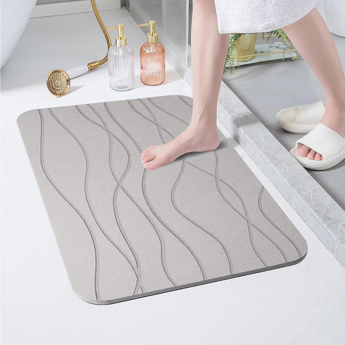Monehet Stone Bath Mat, 39 * 60CM Diatomaceous Earth Bath Mat, Quick Drying Mat, Non-Slip Super Absorbent Quick Drying Diatomite Mat,For Bathroom Bathtub Kitchen Etc (Medium Grey) - Dark Grey image number 6