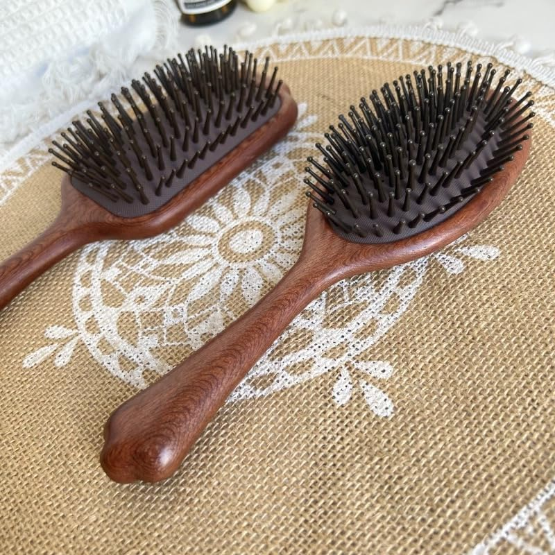 Paddle Hair Brush, Wooden Hair Brush, Hair Brush Set with Air Cushion, Spa Comb, Reduces Frizz, Massages Scalp, Comb for Women and Men, for Straight Curly Wavy Curly Wet and Dry Hair, Thick or Fine Hair (Elliptical) image number 5