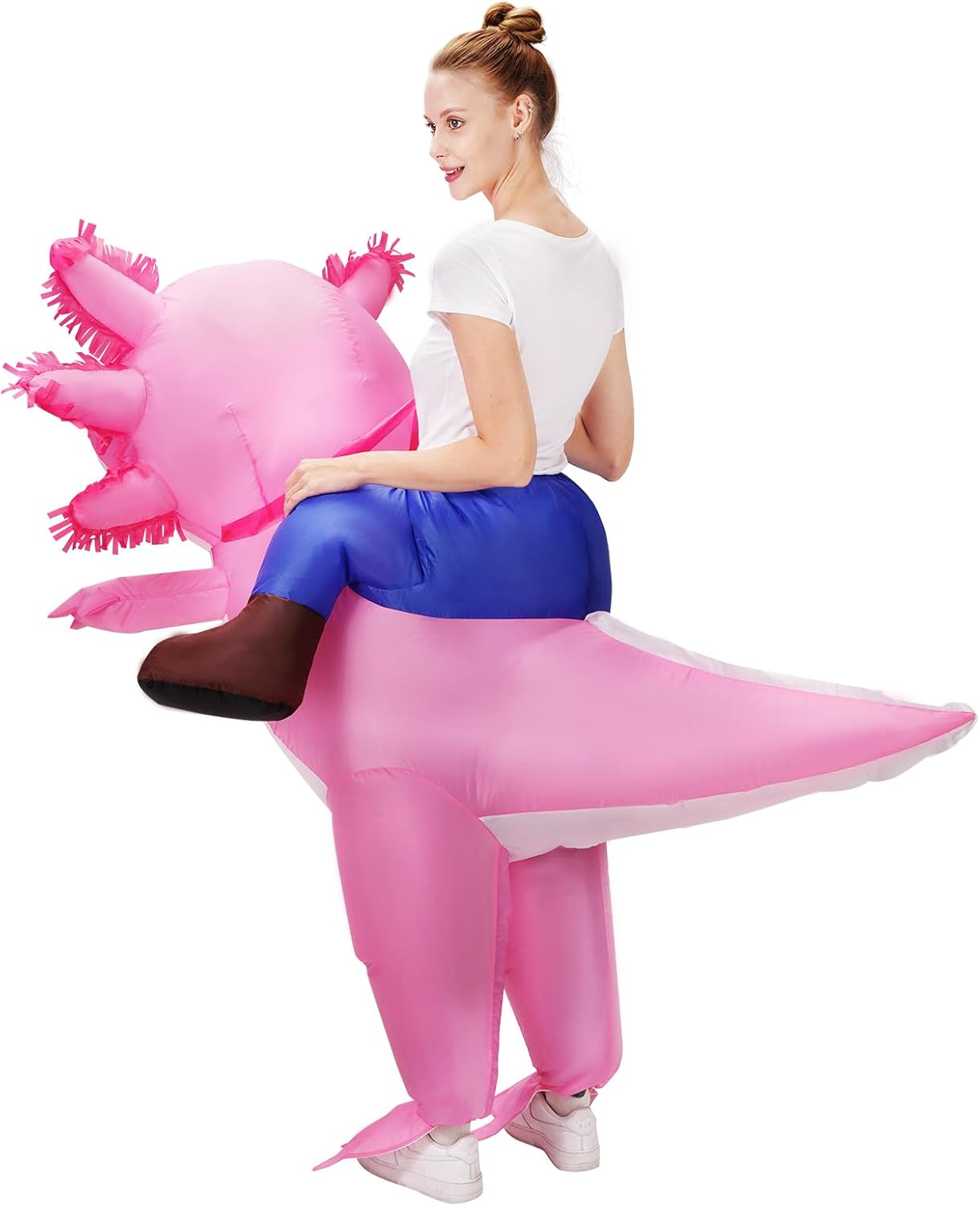 Inflatable Costume Adult/Kids Axolotl Costumes Deluxe Halloween Air Blow-Up Costume Pink Axolotl Costumes for Cosplay Party image number 2