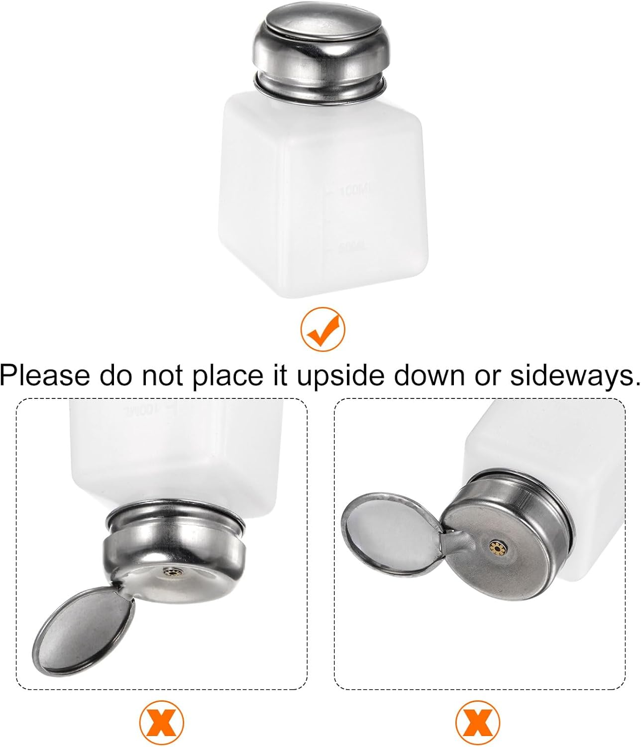 Uxcell 3Pcs Solvent Alcohol Dispensers 100Ml(3.4Oz) Push down Liquid Dispenser Pump with Sealing Stainless Steel Lid for Acetone Solution, White