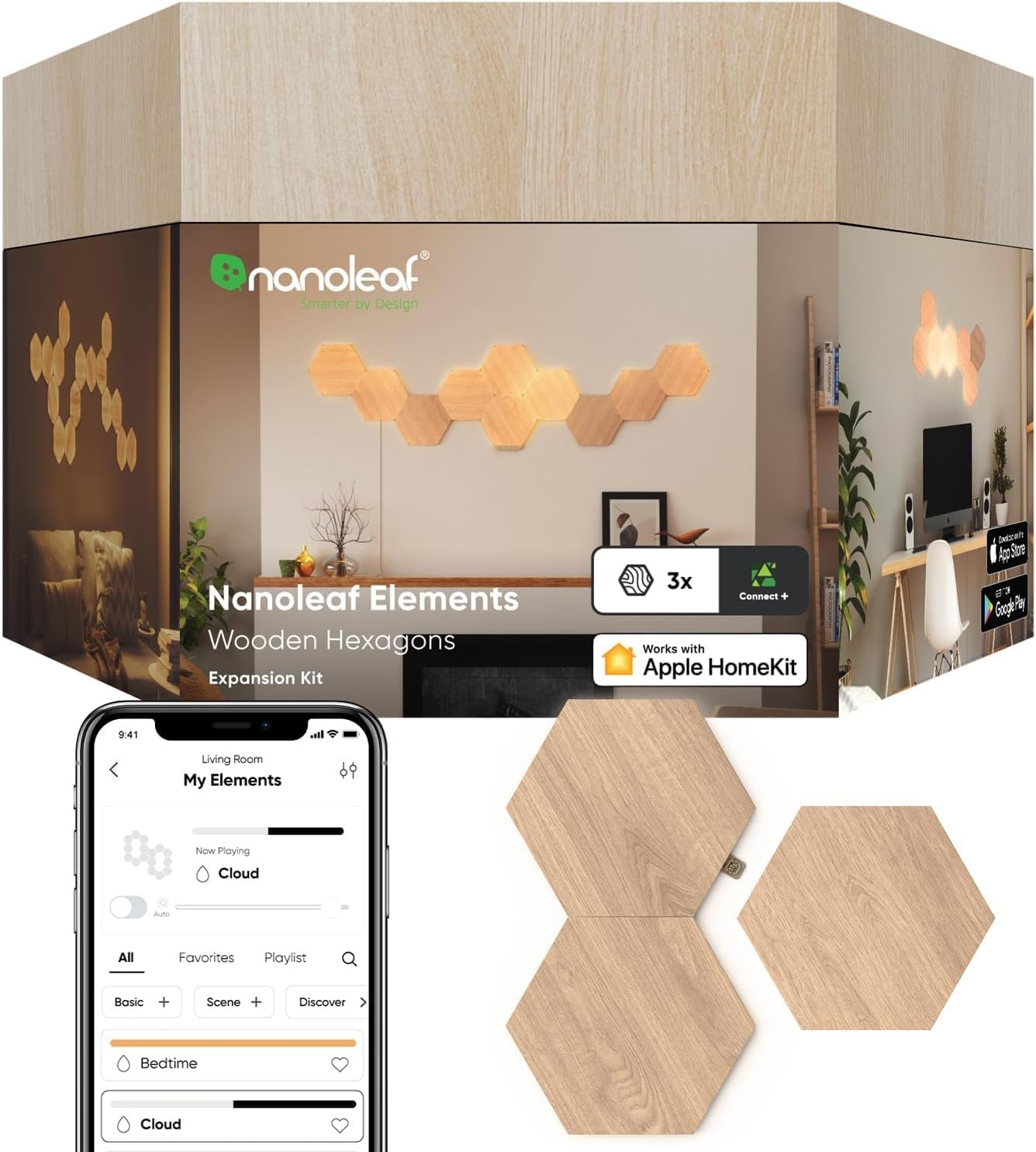 Nanoleaf Elements Wood Look Expansion Pack - 3 Panels (NL52-E-0001HB-3PK) image number 4