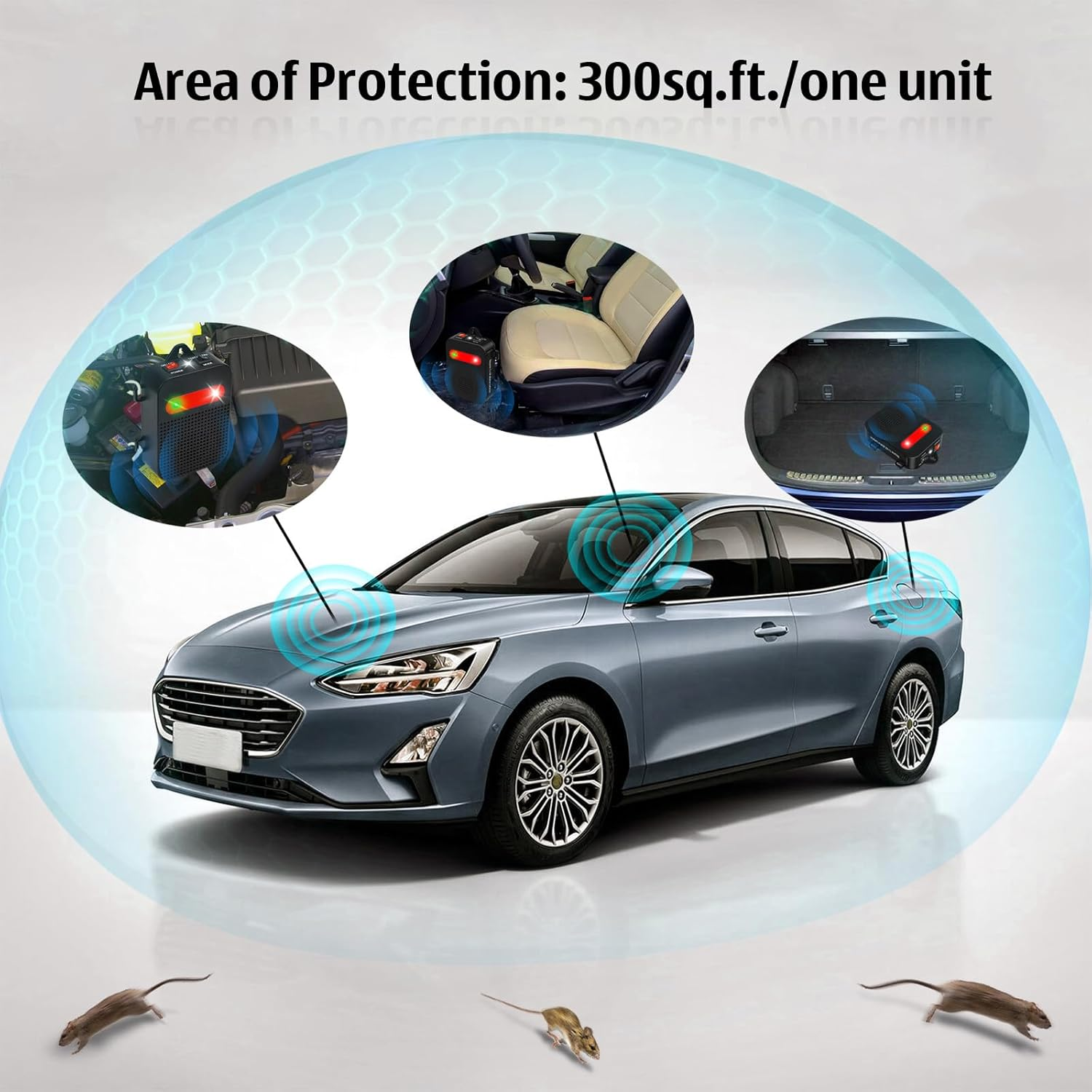 Angveirt Ultrasonic Rodent Repellent under Hood Battery Operated Pest Repeller Humane Mouse Repellent for Car Engines Basement Garage Attic Rat Mice Deterrent 2 Pack image number 2