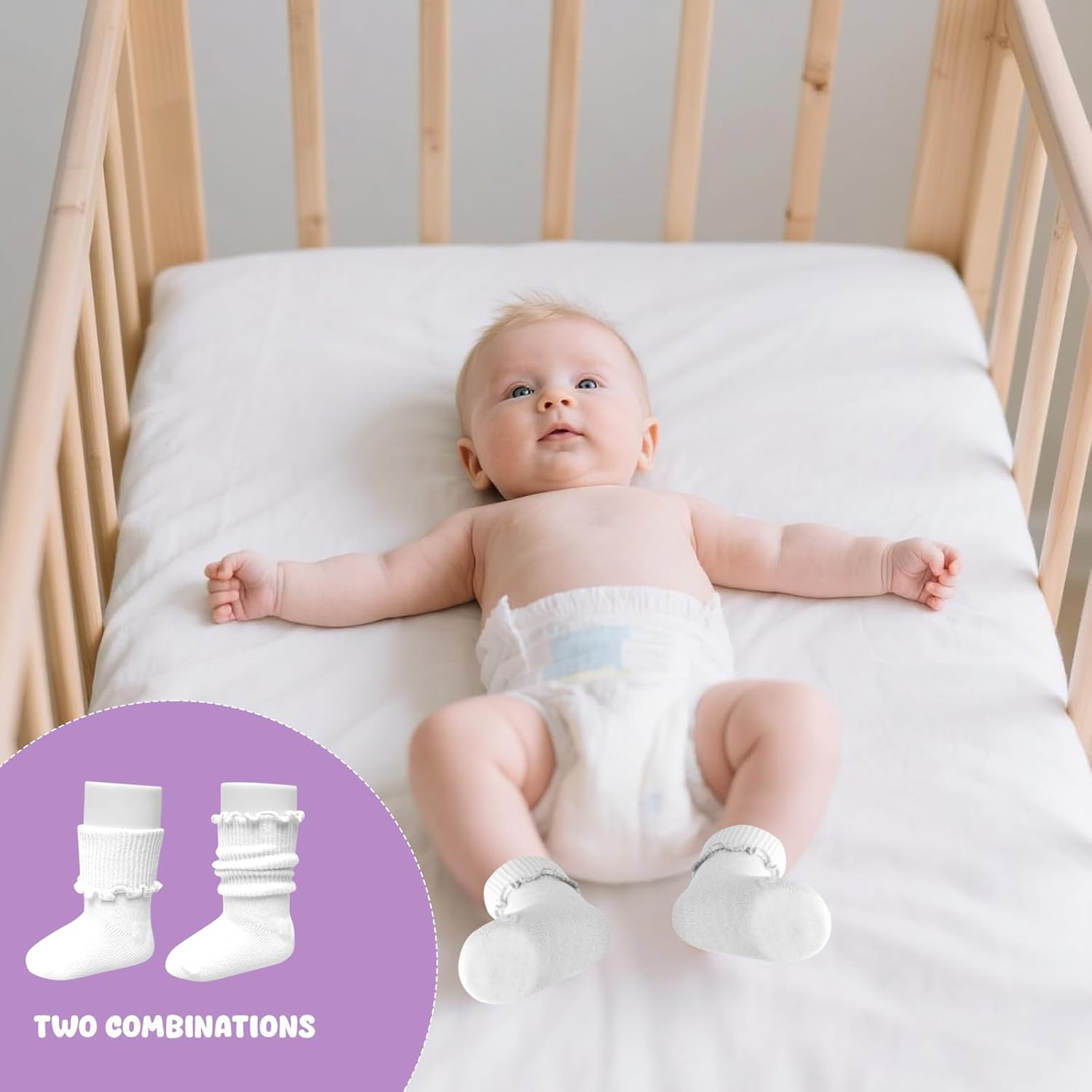 12 Pairs Preemie Socks for Baby Girls Boys Premature Ruffle Turn Cuff Cotton Socks Hospital for Newborn image number 5