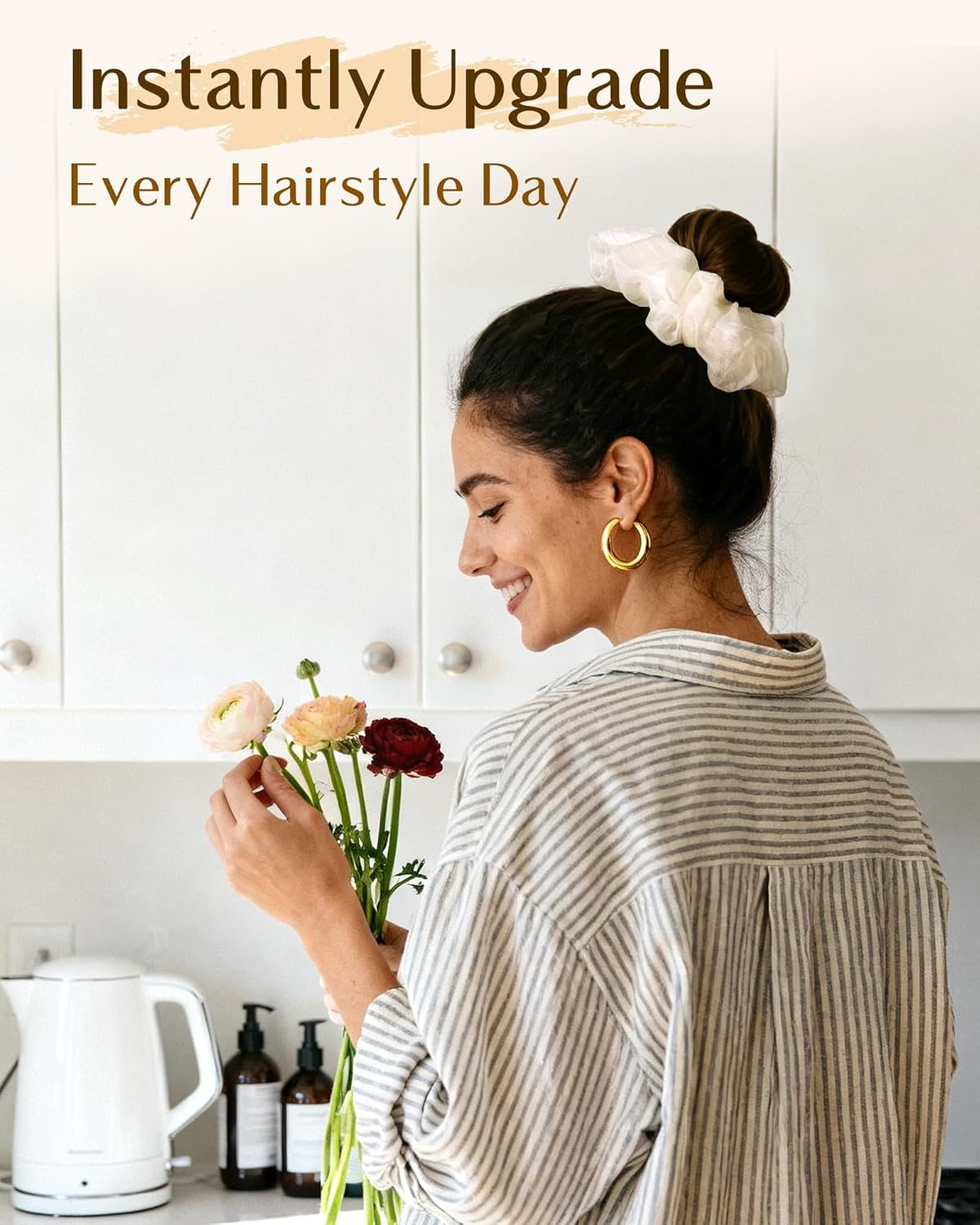 Yanibest 4 Pcs Breeze Satin Scrunchies - Hair Scrunchies for Women, Soft Ponytail Holders, No Crease Hair Ties Hair Accessories image number 3