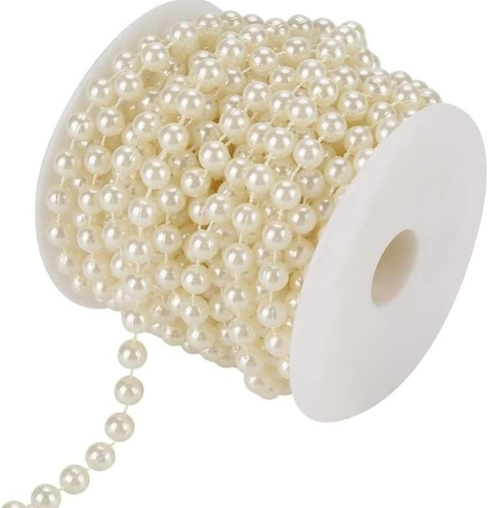 FQTANJU 33Ft Ivory Pearl Bead Garland - 8Mm round ABS Craft Beads