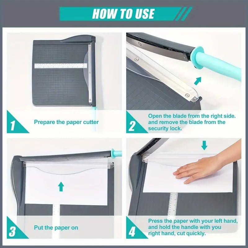 AIMALL 12"X12" Portable A4 Paper Cutter &ndash; Manganese Steel Blade Guillotine Trimmer with Ergonomic Handle and Transparent Press, Cuts up to 16 Sheets image number 5