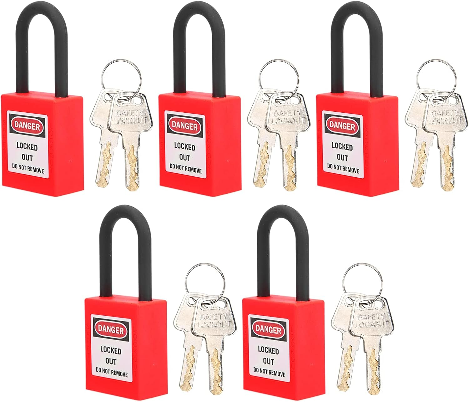 5 Sets Lockout Padlock Lockout Padlock Lockout Tagout Locks Security Lock Nylon Safety Padlock 38Mm (Red) image number 3