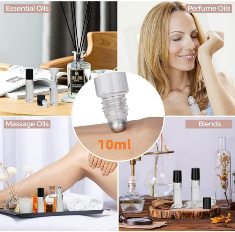 DACUAN 20Pcs 10 Ml Essential Oil Glass Roller Bottles with Roller Balls and Lids, Leak Proof Roll Bottles for Aromatherapy Facial Body Care, Travel Perfume Essential Oil (Transparentl) image number 3